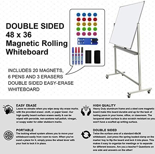 Mobile Whiteboard on Wheels, 48"x36" Double-Sided Magnetic Dry Erase Board - Flipchart Easel for Office, Classroom & Home, Rolling Stand with Easy Flip Feature - Image 2