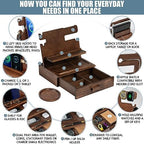 Wood Phone Docking Station for up to 3 Phones - Nightstand Organizer with Drawer for Valuables for Men & Women, Compatible with Apple Watch, Holds Phones, Tablets, Keys, Rings, Glasses, Watches & EDC - Image 2