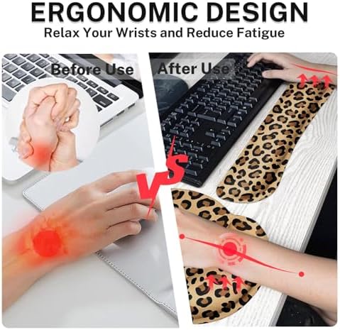 Arttown Keyboard Mouse Pad Set, 4 in 1 Desk Mat Set Leopard Cheetah - Image 4