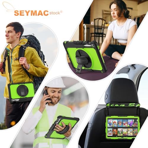 SEYMAC stock Case for Samsung Galaxy Tab S10 FE+ Plus 5G Tablet Case 13.1'' Protective with Screen Protector, Pen Holder, 360 Rotate Stand, Hand Strap, Shoulder Strap, Green1 - Image 6