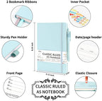 feela 12 Pack Notebooks Journals Bulk, Hardcover Notebook Classic Ruled Lined Journals with Pen Holder for Women Girls School Business Supplies, with 12 Black Pens, 120 GSM, 5.1”x8.3”, A5, Sky Blue - Image 2
