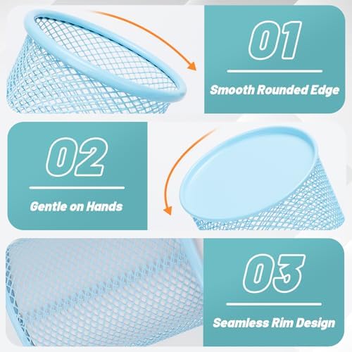 Segarty Pen Holer, 12 Pack Round Light Blue Pencils Holder for Desk, Metal Mesh Pen Cup Container Marker Organizer Set for Office, School, Home, Desktop Storage and Organization - Image 3