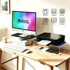 Acrylic Monitor Stand Riser L14" x H5" | Multi-Purpose Desk Organizer for Monitor & Laptop, Compatible with PC, Apple Studio Display and Printer, Ideal for Home Workspaces & Office Desks (Black) - Image 4