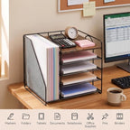 OPNICE Desk Organizer, 5-Tier Paper Organizer Letter Tray, Brown Wood - Image 6