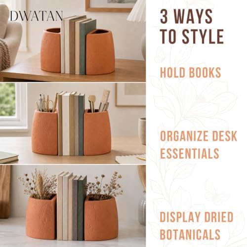 Bookends for Shelves, Set of 2 Terracotta Decorative Book Ends - Image 5