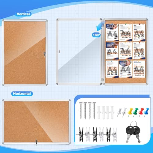 36x24 Lockable Enclosed Bulletin Board,Weatherproof Cork Display Case - Image 3