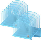 Delifox Inclined Desk File Organizer,Vertical File Folder Holder Stand Metal Rack File Sorter for Office Classroom Desktop Organization (2, Blue, 5) by Delifox