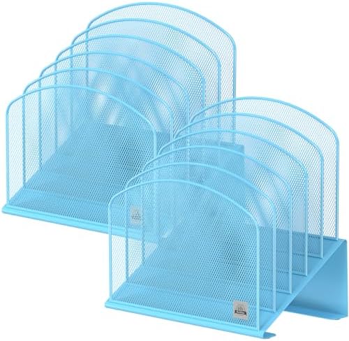 Delifox Inclined Desk File Organizer,Vertical File Folder Holder Stand Metal Rack File Sorter for Office Classroom Desktop Organization (2, Blue, 5) by Delifox