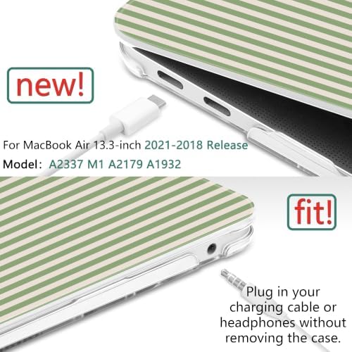 DONGKE Case for MacBook Air 13 Inch (2021-2018 Models A2337 M1/A2179/A1932), Green Stripes Hard Shell Case with Keyboard Protector, Compatible with Retina Display and Touch ID - Image 3