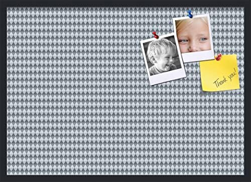 PinPix 34x24 inch Cork Bulletin Board. This Decorative Framed Pin Board Comes with Diamond Pattern in Grey and Blue Design and Satin Black. Ideal for Home, Office Decor or School (PinPix-227) by PinPixBulletinBoards
