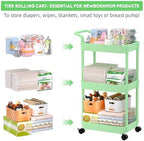 Volnamal Diaper Caddy, 3 Tier Rolling Cart for Baby Essentials, Green - Image 2