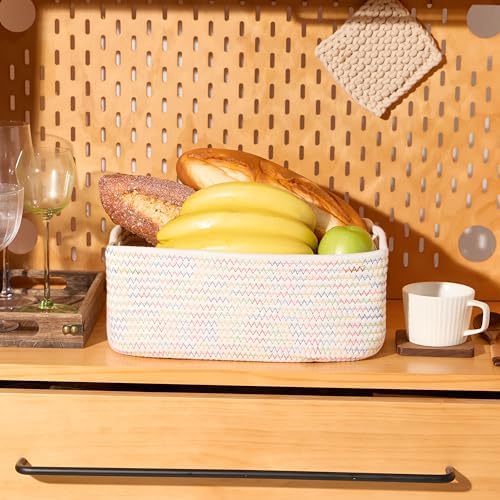 MiniArk Small Storage Baskets for Organizing | Closet Organizer Bins | Shelf Toy Basket | Woven Rope Baskets | Cube Decorative Box | Shallow Basket | 13x8.5x5.1” | 4 Packs Rainbow - Image 5
