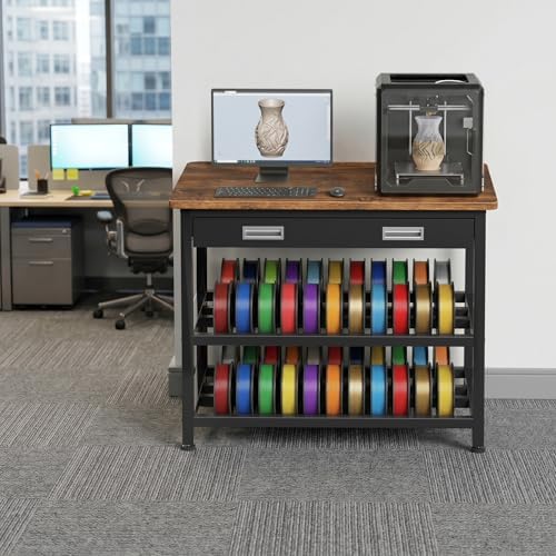 Heavy Duty 3D Printer Stand with Storage, 3D Printer Table with Metal Drawer,Sturdy 3-Tier Metal 3 D Printing Desk for 3 D Printers,Brown - Image 7
