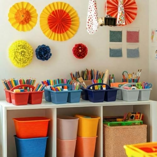 Kathfly 12 Pack Classroom Caddy Organizer with Handle Bulk, Deep Color - Image 2