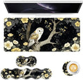 Keyboard Mouse Pad Set, Extended Gaming Mouse Pad+Ergonomics Keyboard Wrist Rest Support, Memory Foam, Easy Typing Pain Relief, 4Pcs XL Ultra Thick Desk Mat,Owl Flower by Vobber