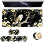 Keyboard Mouse Pad Set, Extended Gaming Mouse Pad+Ergonomics Keyboard Wrist Rest Support, Memory Foam, Easy Typing Pain Relief, 4Pcs XL Ultra Thick Desk Mat,Owl Flower by Vobber