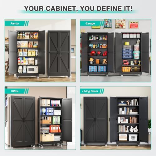 Wide & Deep Metal Storage Cabinet with Wheels,72 inch Tall Rolling Garage Storage Cabinet,Metal Cabinets with Wheels and Shelves, Deep Heavy Duty Tool Cabinet for Garage,Home,Office,Shop (Black) - Image 3