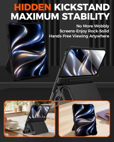 NINKI for iPhone Duo Case with Stylus Pen Holder & Stylus & Invisible Kickstand, Magnetic Screen Protector Hinge Protective Fold Phone Cover for iPhone Duo Case with Slim S Pen Slot and Stand – Black - Image 3