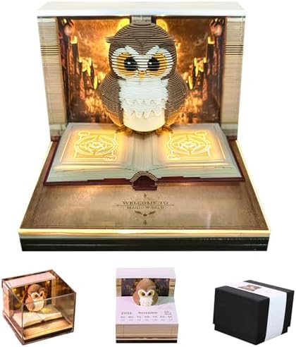 3D Calendar 2026 Paper Art Memo Pad,Tear-Away 3D Desk Time Piece Calendar DIY Note for Record, Bookmark, Gift & Office Decor (Owl) by SIWEME