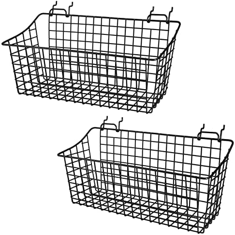 G.CORE 2 Pack Pegboard Baskets, Black Metal Shelves Hooks to 1/8" and 1/4" Hole Peg Boards, Peg Board Baskets Bins Set - Tools Workbench Garage Storage Wall Mount Organizer Attachments (2 Large) by GCORE
