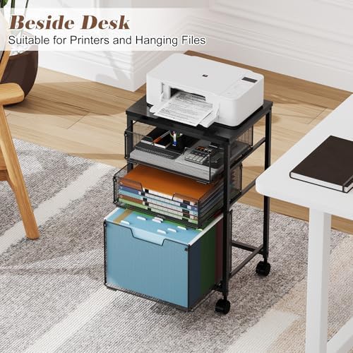 Sbanmao Rolling File Cart with 3 Drawers, Filing Cabinet, Hanging Folder Holder Organizer with Wheels, Under Desk Storage Utility Cart, File Cabinet Printer Stand for Home Office, Black - Image 7
