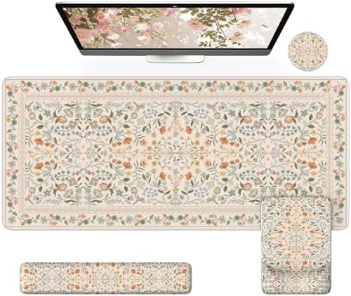 iCasso Mouse Pad with Wrist Rest,Ergonomic Large Desk Mat Set, Beige by iCasso