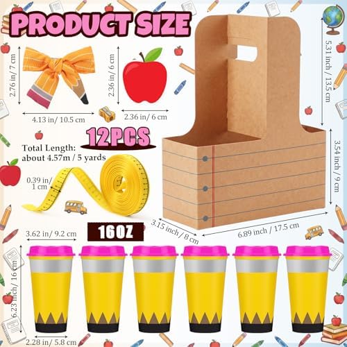 12 Set Back to School Gifts Teacher Coffee Cups 16 oz Notebook Drink Holder - Image 2