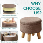 Small Foot Stool Ottoman with Storage, Sherpa Ottoman Foot Rest for Couch, Round Footstool with Storage, Small Ottomans and Footstools for Living Room and Entryway (Brown) - Image 3