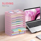 OUTWOLF 10 Tier Paper Organizer - Letter Tray Mesh Desk File Organizer with Handles for Office School Desktop, Pink - Image 5