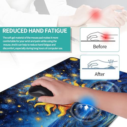 Keyboard Mouse Pad Set, Extended Gaming Mouse Pad+Ergonomics Keyboard Wrist Rest Support, Memory Foam, Easy Typing Pain Relief, 4Pcs XL Ultra Thick Desk Mat,Sun Face Painting - Image 5