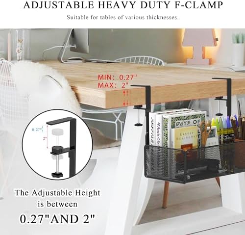Office Under Desk Organizer Storage, Metal 3-IN-1 Clamp On Desk Side and Desktop File Document Magazine Organization Wall Hanging Bin Holder Office Supplies For Home School Essentials - Image 4