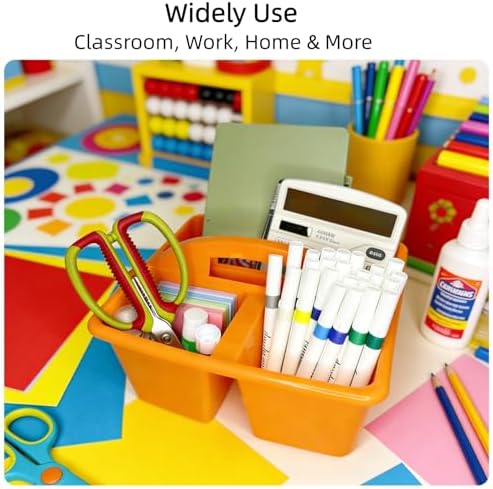 6 Pack Classroom Caddy with Handle, Plastic Storage Caddy Organizer with 3 Compartments, Desk Caddies Portable Storage Bin for Pencil, Crayon, Marker, Home, Office, Classroom Supply, Rainbow Colors - Image 6
