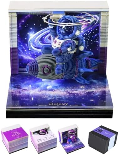 3D Calendar 2027, Unique 3D Memo Pad Tear Away Time Piece Calendar, Fun DIY Paper Carving Art 3D Desk Calendar Notepad Gift for Christmas, New Year (Blue Astronaut) by Easolay