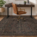 JTJ 5x6 Office Rug, Dark Brown Vintage Floral, Washable Non Slip by JTJ