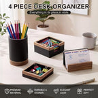 Set of 4 Modern Aesthetic Desk Accessories Organizer Set Minimalist Neutral Home Office Decor Desk Supplies for Men-Pen, Business Card Holder, Sticky Note, Paper Clip Holder (Black) - Image 4