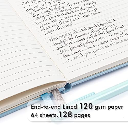 feela 5 Pack Notebooks Journals Bulk, Hardcover Notebook Classic Ruled Lined Journals with Pen Holder for Women Girls School Business Supplies, with 5 Black Pens, 120 GSM, 5.1”x8.3”, A5, Light Blue - Image 3
