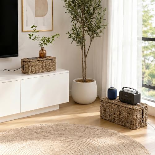 2 Pack Handwoven Cable Management Box with Lid, Decorative Cord Organizer for Power Strips, Chargers, TV Wires, Desk, Home & Office Storage, Natural Sea Grass - Image 7