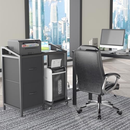 Printer Stand with Storage, Lateral Office Filing Cabinets with Power outlets & USB Charging Port, File Cabinet with Large Printer Stands for Home Office, Shredder Stand Rack (Black) - Image 2