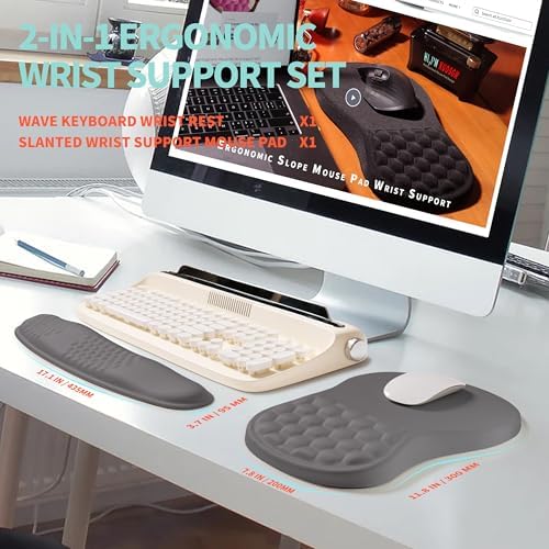 2-in-1 Ergonomic Set, Wave Rise Keyboard Wrist Rest and Massage Bulge Slope Mouse Pad Wrist Support, Cushion Memory Foam Integrated to Relieve Wrist Pain, Deep Gray - Image 5