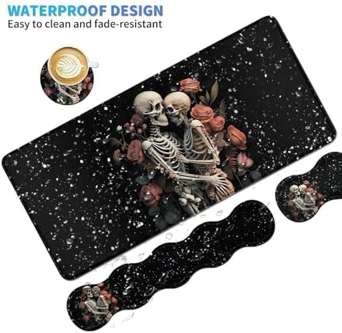 4Pcs Memory Foam Keyboard Wrist Rest Desk Mat Set, Skull - Image 4