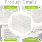 Cawukege 2 Pack 5 Tier Paper Organizer, Letter Tray with Handle, Mesh Desk Organizer, Metal File Organizer, Office Desk Accessories for Home, Office, Classroom, School (White, 2) - Image 4