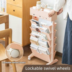 5 Tier Rolling Book Cart Multi-Functional Movable Storage Bookshelves - Image 6