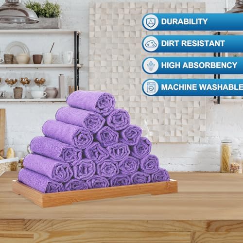 Tenare 100 Pack 12'' x 12'' Microfiber Cleaning Cloths Reusable Cleaning Rags Bulk Microfiber Towels Softer Highly Absorbent Washcloths for House Kitchen Car Window(Purple) - Image 3