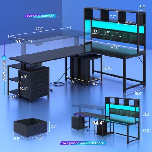 SEDETA L Shaped Electric Standing Gaming Desk with 3 Drawer,LED Light - Image 2