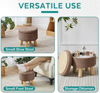 Small Foot Stool Ottoman with Storage, Sherpa Ottoman Foot Rest for Couch, Round Footstool with Storage, Small Ottomans and Footstools for Living Room and Entryway (Brown) - Image 5