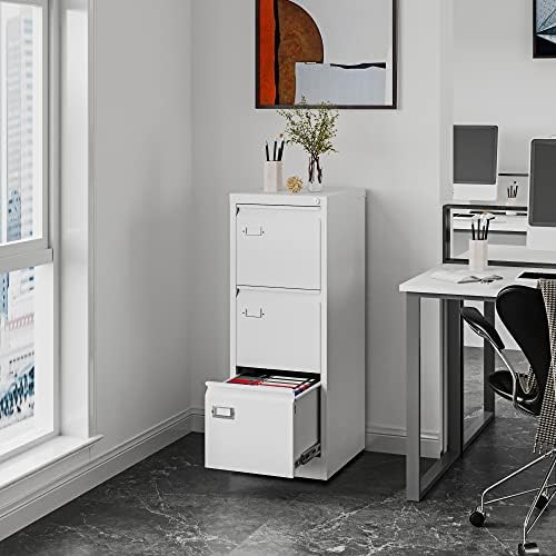 Fesbos 3 Drawers Vertical File Cabinets - 17.8" Deep Lockable Filing Cabinet - White Metal Storage Cabinets for Home Office to Hanging Files Letter/Legal/F4/A4 Size - Image 2