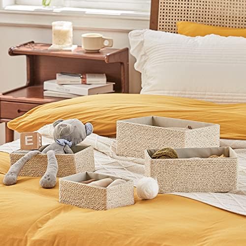 LA JOLIE MUSE Bathroom Basket Organizers, Paper Rope Storage, Beige 4 Pack - Image 2