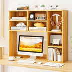 Tangkula Desktop Bookshelf, 37" Countertop Storage Hutch with 7 Cubes & 3 Adjustable Shelves, 3-Tier Desk Display Rack Organizer, Multipurpose Wood Desktop Hutch for Dorm Home Office (Burlywood) - Image 2