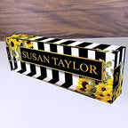 Artblox Office Desk Name Plate Personalized | Custom Name Plates on Acrylic Glass Decor | Office Desk Decor - Sunflowers Design - (8"x2.5") by Artblox