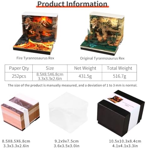 3D Time Piece Calendar, 2027 Desk Calendar With LED Light, 3d Tree Memo Pad Creative Desk Calendar, Christmas Gift for Colleague Friend, Desktop Decoration (Volcano T-rex) - Image 3